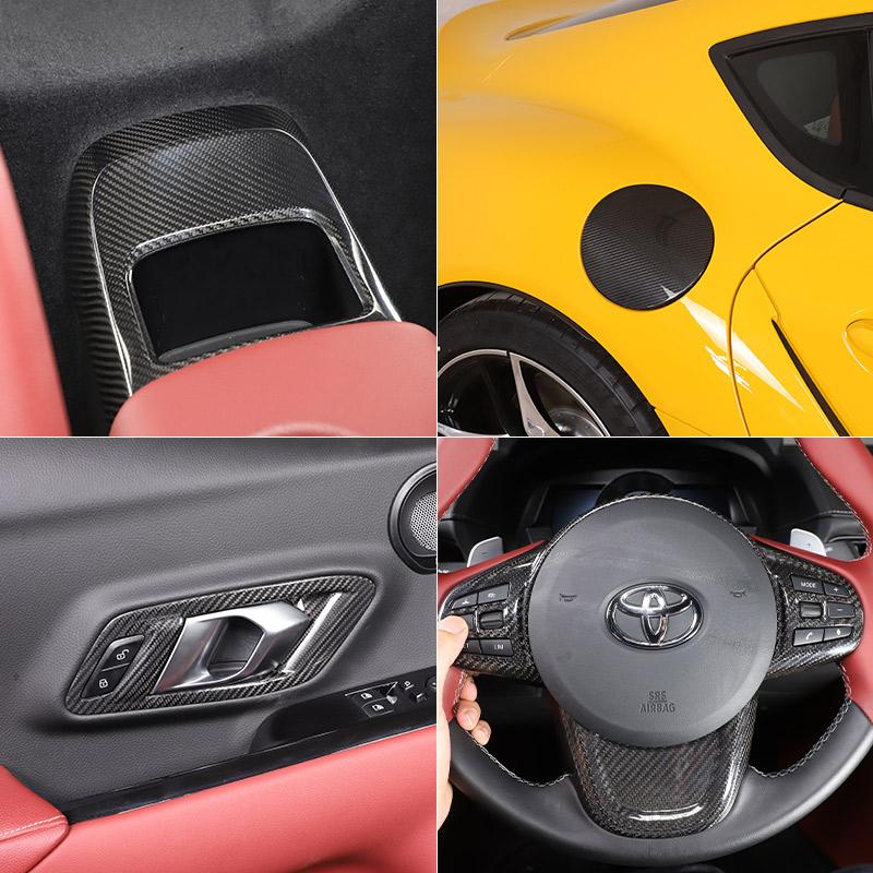 Real Carbon Fiber For Toyota Supra MK5 A90 2019-2025 Center Console Steering Wheel Interior Gear Decoration Mirror Trim Sticker