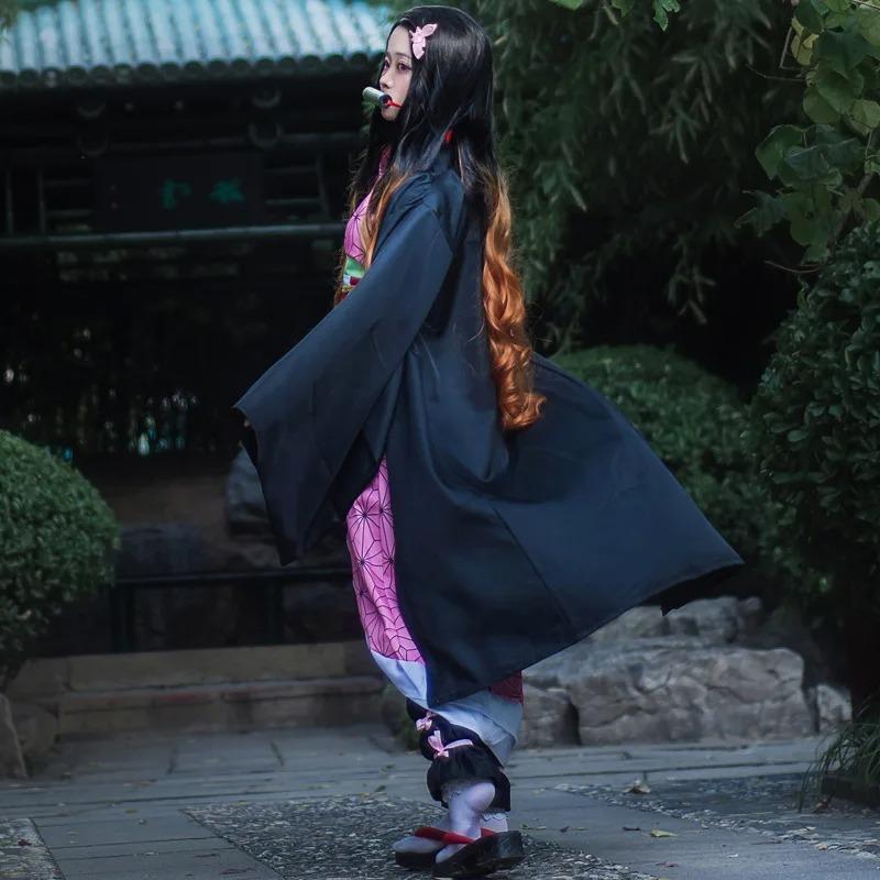 Ysir Anime Nezuko Cosplay Costume Kimono Devil Hunter Kamado Nezuko Costume Wig Womens Girls Kimono Uniform Clothes