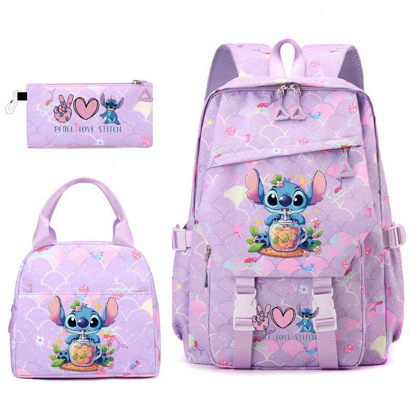 3 Piece School Backpack Set for Students Large Capacity Oxford Cloth Schoolbag with Shoulder Strap and Pencil Case