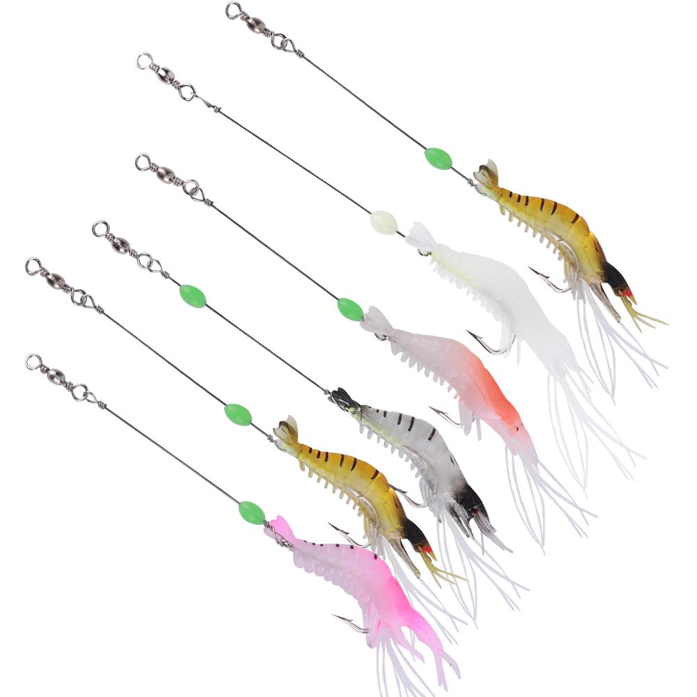 6Pcs High Simulation Soft Luminous Artificial Shrimp Lure Bait Fishing Tackle with Hook