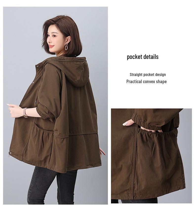 Γυναικεία Μεσάτη Καμπαρντίνα Άνοιξη & Φθινόπωρο 2024 - Μεγάλα Μεγέθη, Χαλαρή Γραμμή, Κομψό Βαμβάκι για Μαμάδες