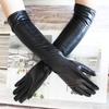 Long Leather Gloves for Women With Colorful Sheepskin Velvet Lining Fashionable Autumn and Winter Warm and Sunscreen Gloves