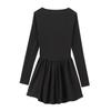 2024 Women's European & American Style Black Balloon Silhouette Square Neck Long Sleeve Short Dress