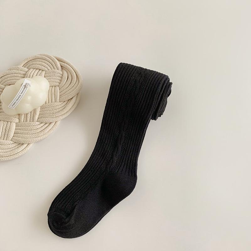 Girls  Cable Knit Cotton Tights for Spring & Autumn - Medium Thickness Base Layer Pants XL 115-125cm чёрный