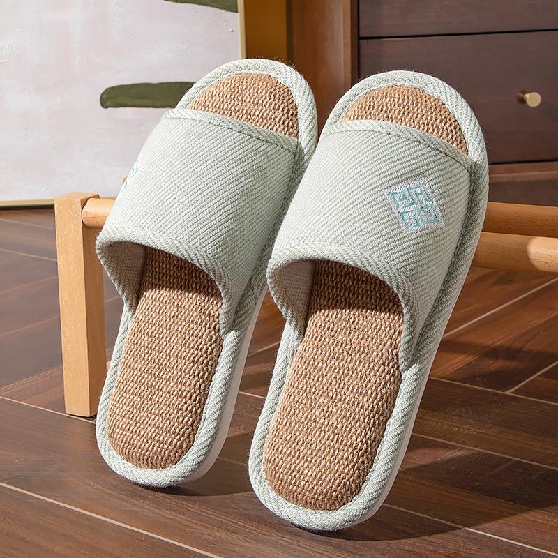 Home linen slippers women's summer indoor floor silent non-slip couple home cotton linen spring autumn sandals men's four seasons