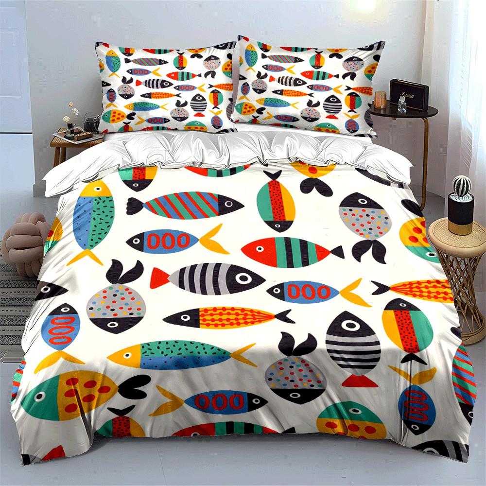 Colorful Fish Pattern Home Set Exquisite Three-piece Bedding Set Gift for Kids and Adults