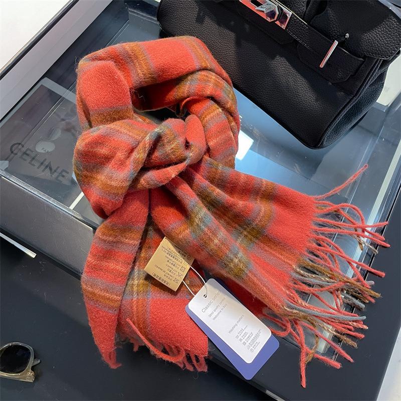 British Classic Unisex Couple Style Simple Versatile Winter Warm Scarf Exquisite Pure Wool Plaid Scarf Women Men