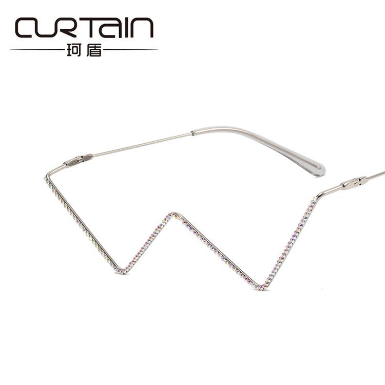 No Piece Personalized Metal Diamond-Encrusted Glasses Frame Trendy Half Frame Street Shot W-Shaped Decorative Frame