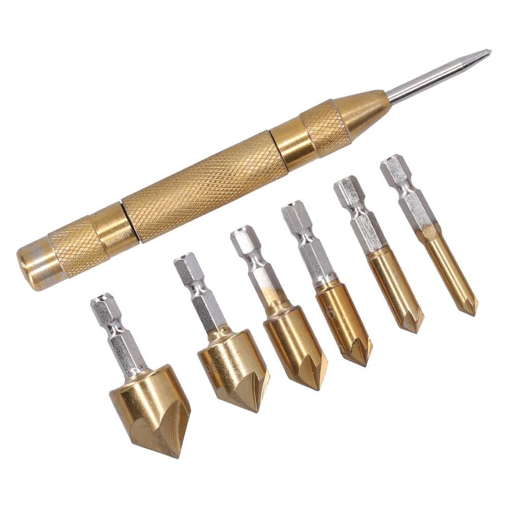 6pcs 5 Flute Countersink Drill Bit Set Hex Shank 1/4 Inch Chamfering Tool  Woodworking Drilling
