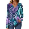 Women's Casual Fashion Brushed Retro Floral Print Long Sleeve V-Neck Top T-Shirt