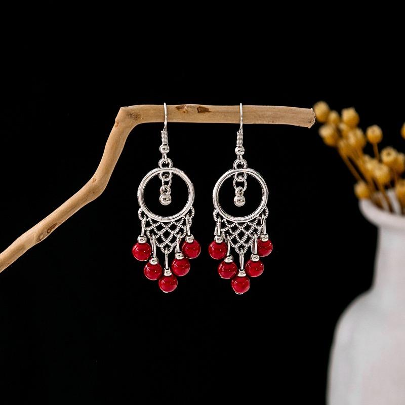 Bohemian fringed turquoise earrings, retro few earrings, personalized temperament earrings.