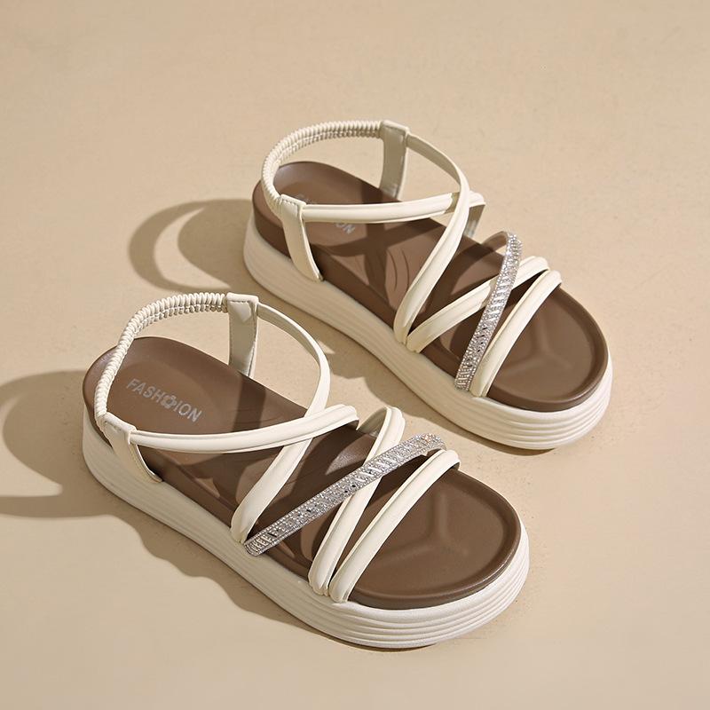 3 Platform Sandals Women's Summer New Fashion Versatile Rhinestone Beach Shoes Soft-soled Fashion Shoes