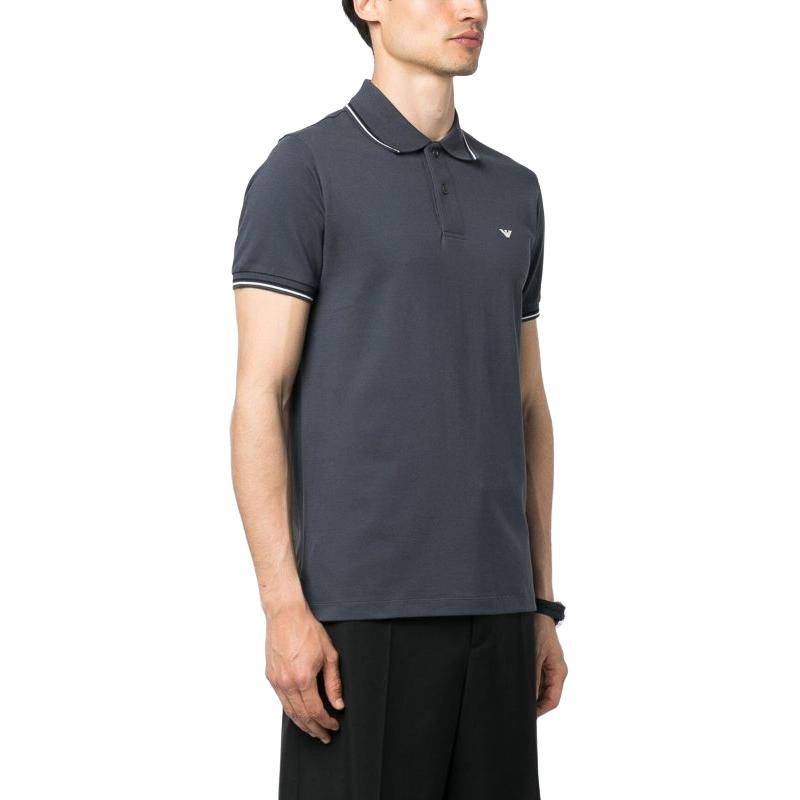 Emporio Armani Logo Print Pullover Straight-Cut Short Sleeve Polo Shirt Men polo shirts Blue 8N1FB4-1JPTZ-0931