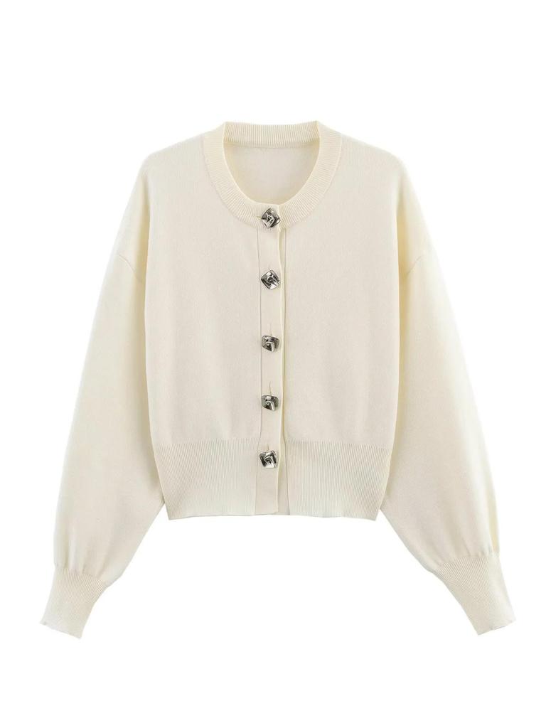 Damski Waniliowo-Niebieski Sweter Dzianinowy na Guziki i Spódnica Kopertowa - Kolekcja Wiosna/Lato 2025