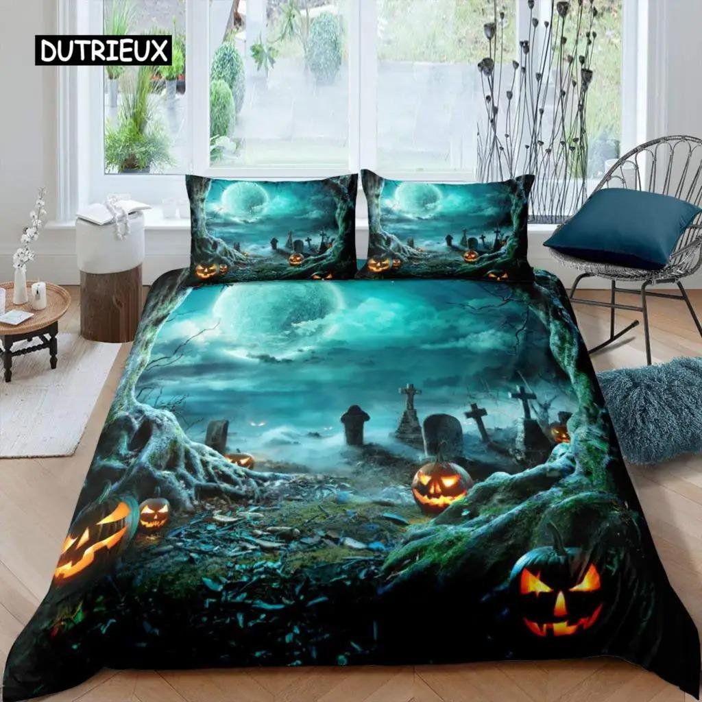 Pościel Królowa Król Motyw Horroru Poszewka na Kołdrę Gotycka Upiorna Poliester Poszewka na Kołdrę Gałęzie Szara Poszewka na Kołdrę Drzewo Halloweenowe