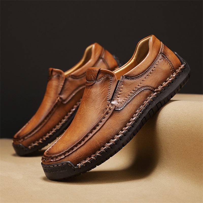 Fashion Retro Style Leather Mens Loafers Moccasins Hot Sale Men Casual Shoes Handmade Formal Slip On Flats Male Boat Shoes Hiking Shoes