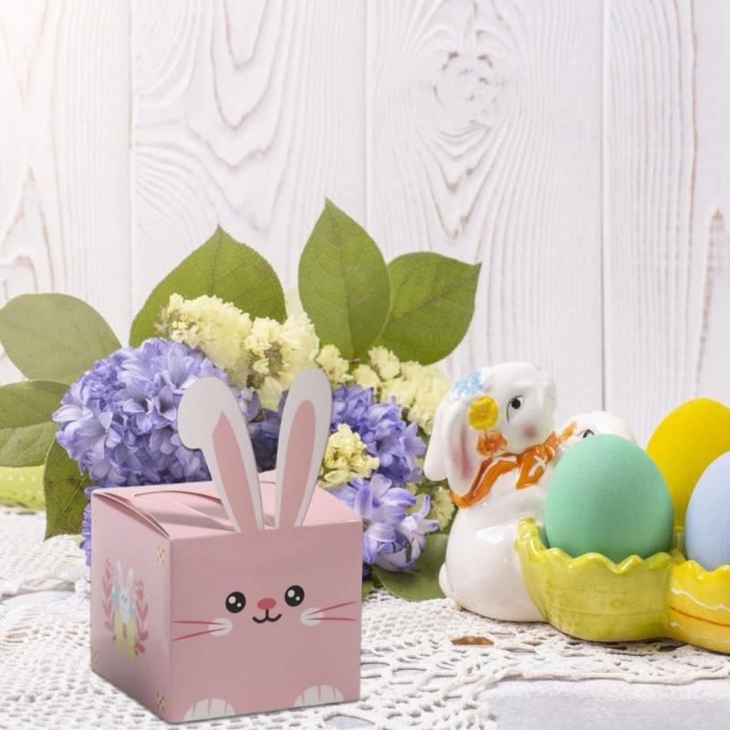 10pcs Sophisticated Easter Rabbit Ears Cardboard Gift Boxes Candy Holders For Holiday Cookie And School Party Supplies