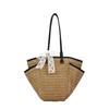 New Simple Fashion Large Capacity Straw Bag 2025 Spring One-shoulder Niche Design Women's Bag Casual Bucket Bag