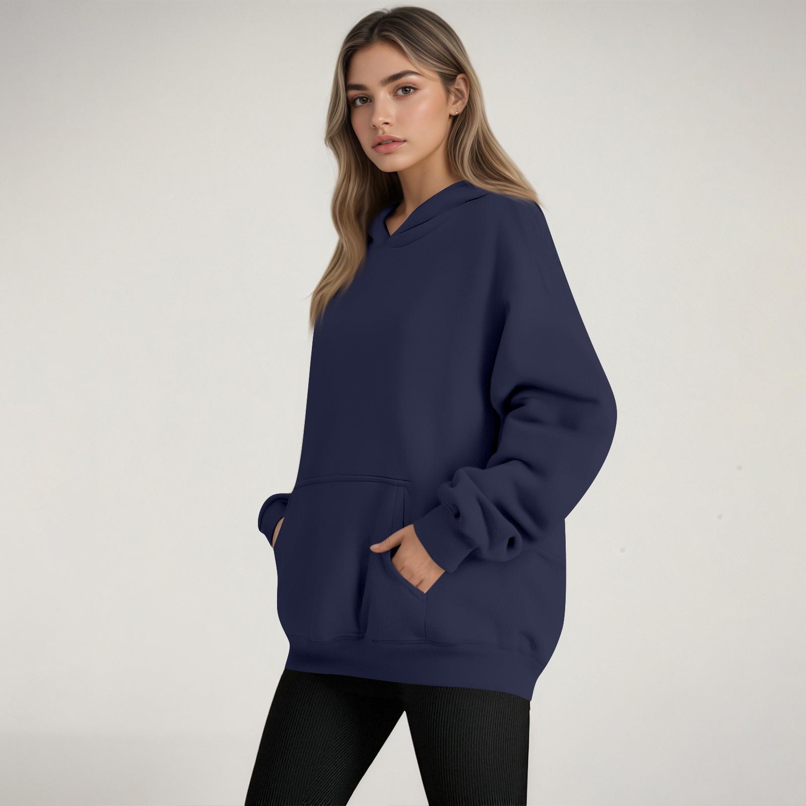 

Женская мода Женский легкий пуловер с длинным рукавом и карманами Худи S тёмно-синий