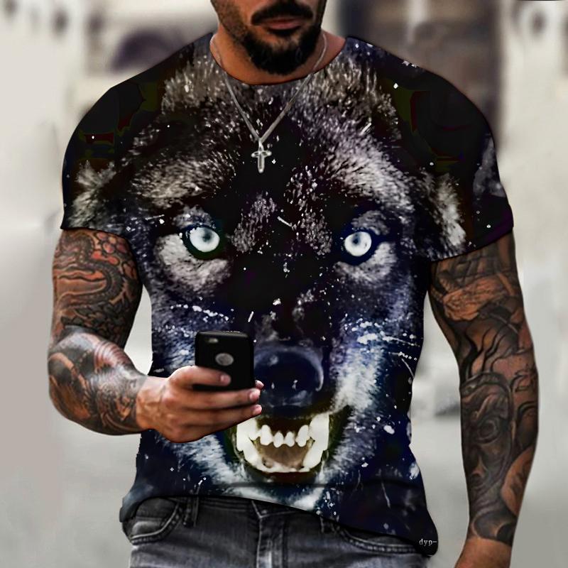 2026 Brand Men's T-shirt 3D Printing Ice And Fire Wolf Horror Series Fierce Werewolf
