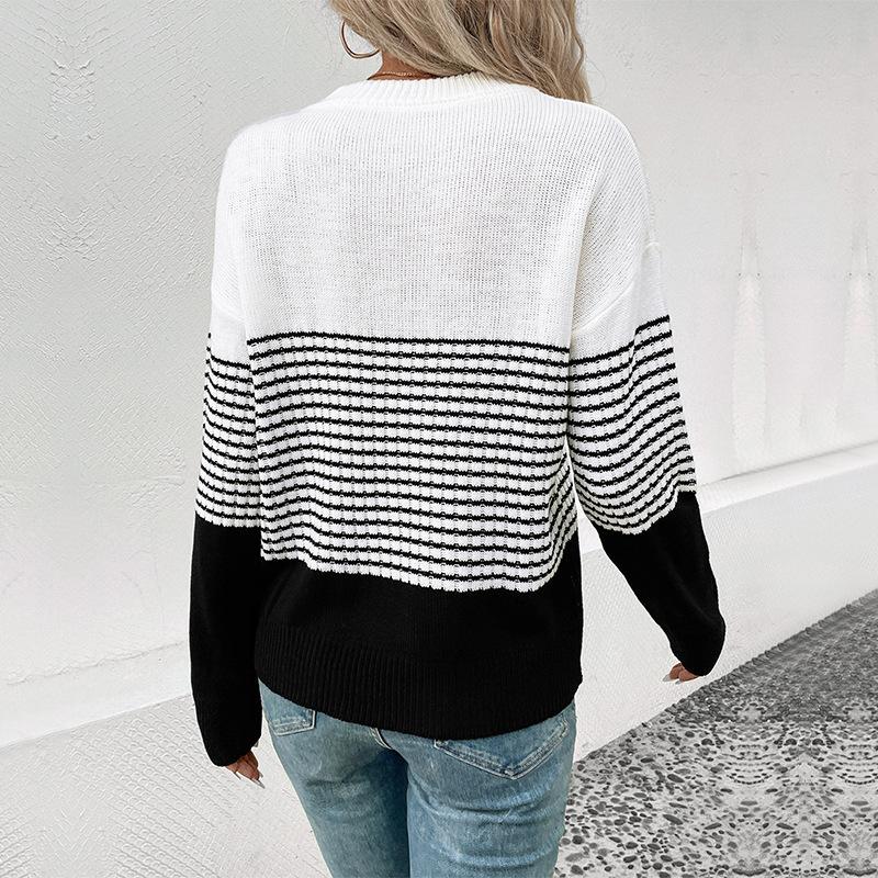 YYFS Women's Fashion Casual Fall Winter Stripe Print Long Sleeve O Neck Sweaters