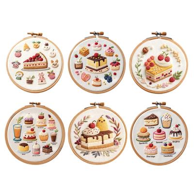 Cake Dessert Theme Embroidery Set with Embroidery Hoop and Instructions Beginner Embroidery Craft Set for Art Craft