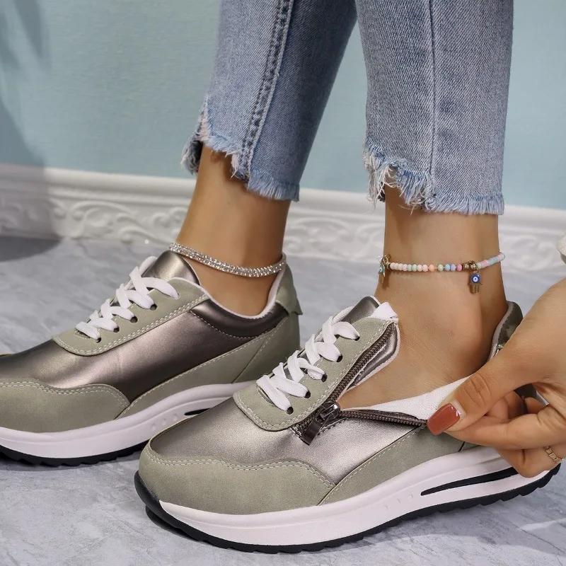 Shoes for Women 2025 New Fashion Casual Sneaker Women's Chunky Sneakers Mix Color Platform Sports Shoes Zipper Running Footwear