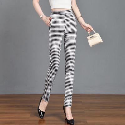 Koreanische Mode Damenbekleidung Bleistifthose Frühling Sommer Lässig Schwarz Weiß Kariert Neu Elastisch Hohe Taille Schlank Gerade Hose