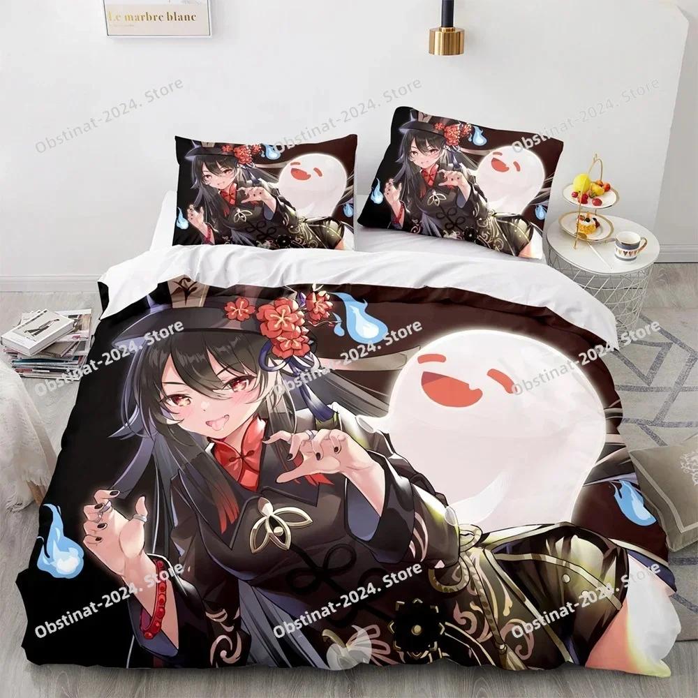 3D Genshin Impact Anime Game Bedding Set Printed Comforter Quilt Bed Cover Duvet Cover Pillow Case 3 Pieces Sets Kids Adult Size