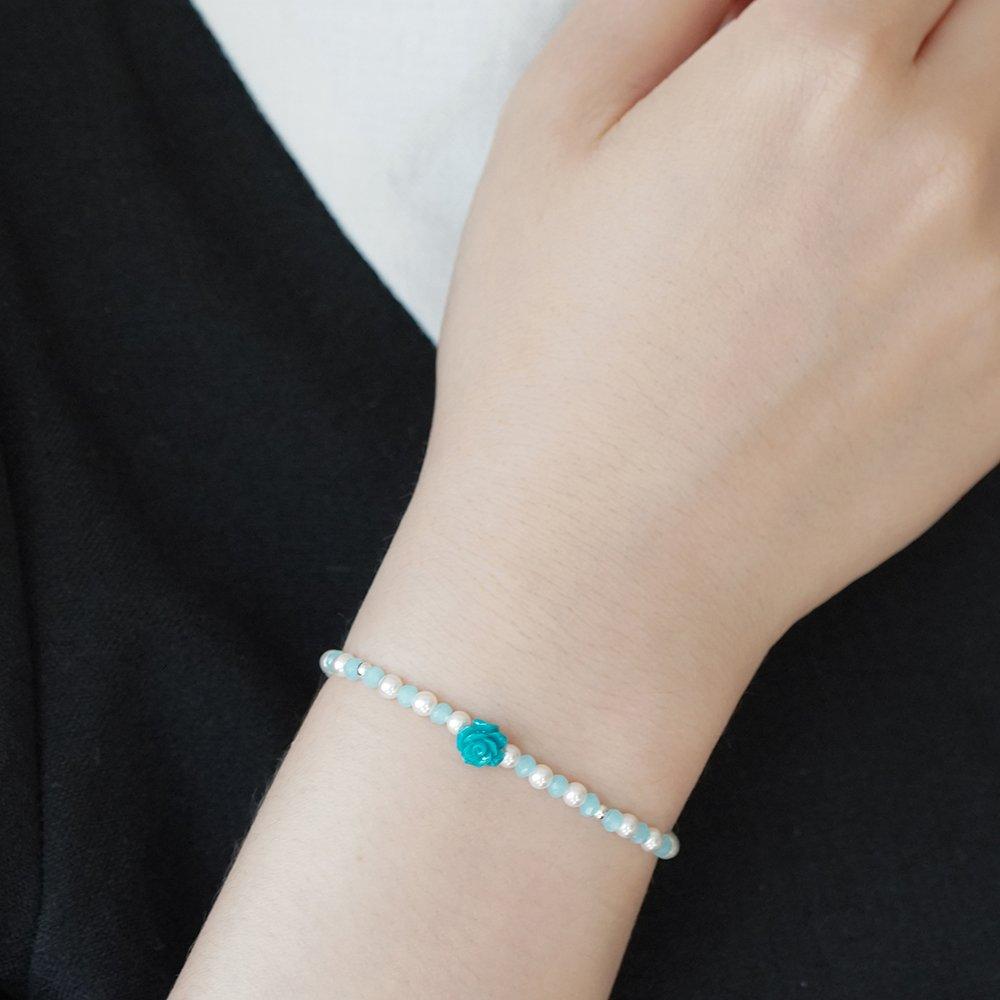 925 Silver Rose Rondelle Pearl Silver Ball Silver Bracelet