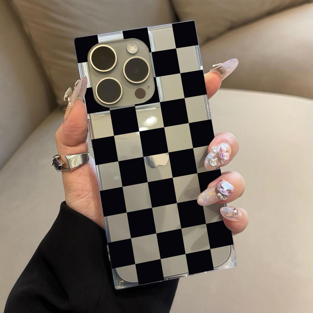 Clear Square Back Tube Case Protection For iPhone 14 Pro Max 15 Plus 16 ProMax 12 11 13 Anti-Oxygen,Plaid Pattern Pattern Casing