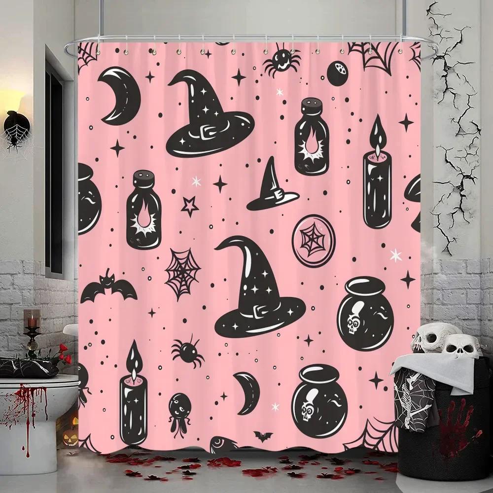 Halloween Shower Curtain Trick or Treat Skeleton Naughty Elf Castle Pumpkin Polyester Shower Curtains Bathroom Decor