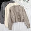 Kurzer Stil Hoch taillierte schlanke Strickjacke Frauen Langarm Twist Strickpullover Mäntel Herbst Winter Warm halten Mode Jacke Strickjacke