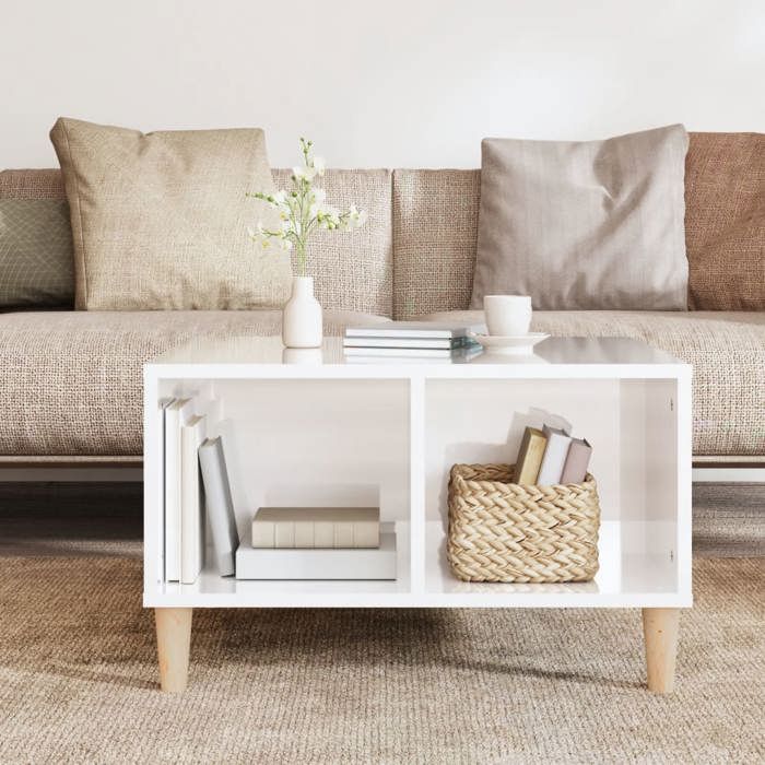 821030 vidaXL Table basse Blanc brillant 60x50x36,5 cm Bois d'ingénierie