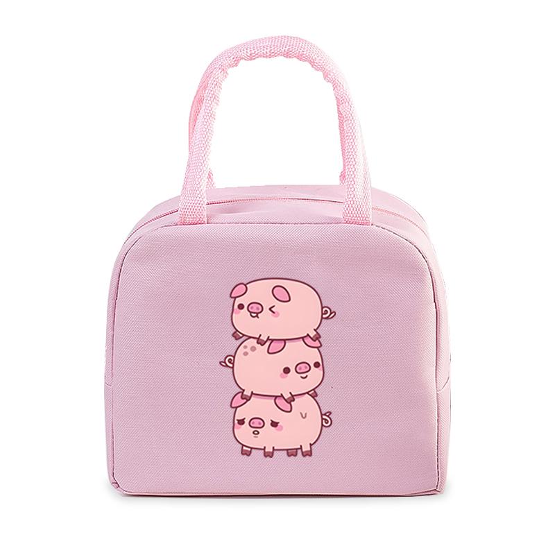 Fast Food Pig Printed Portable Lunch Bags Women Men Thermal Insulation Lunch Box Storage Bag Cartoon Children Bento Lunch Bag