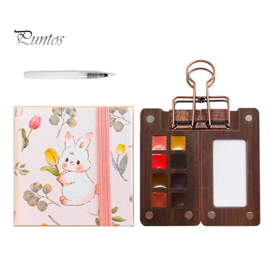 

Набор палитр для акварельных красок, портативная мини-палетка из дерева с бумажной кисточкой для акварели, зажим для дорожных палитр, набор для акварели для использования в помещении и на улице L