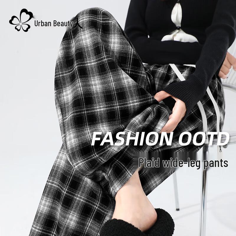 

Urban Lady Women s High-Waist Plaid Wide-Leg Pants S
