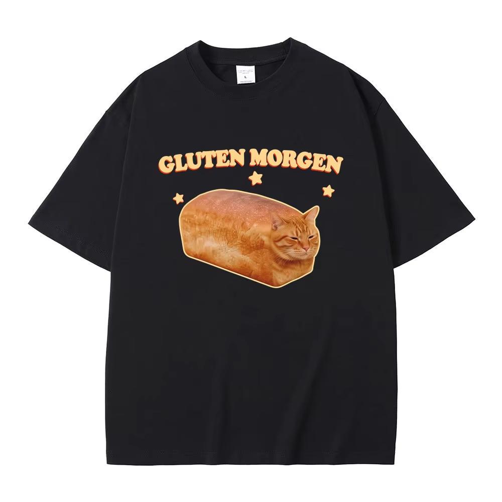 Gluten Morgen Funny Cat Meme T-shirts Silly Cats T Shirt Men Women Casual Humor Tee Shirt Oversized T-shirts S