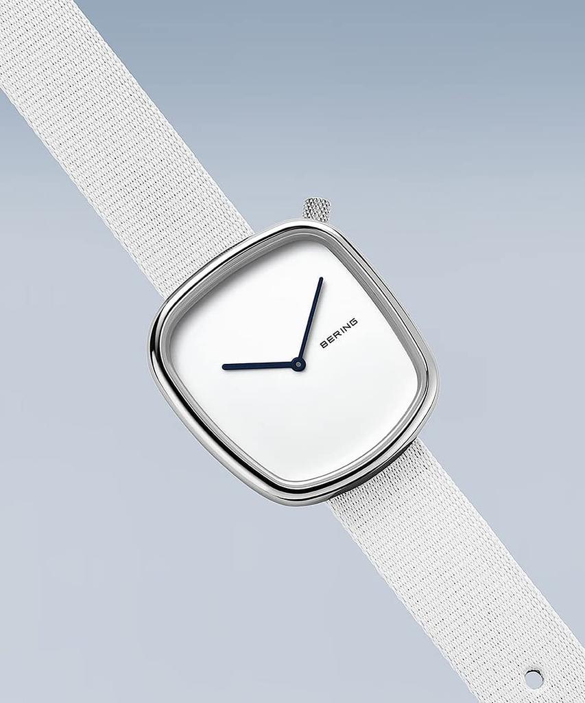 BERING Quartz Watch Pebble White Stainless Steel Mesh Strap Regular Import Product 3 Year Internal Warranty Sapphire Glass Scratch Resistant Break