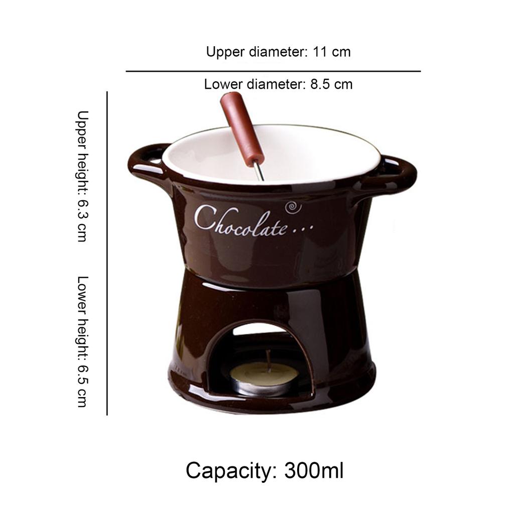 Ceramic Chocolate Melting Cup with Forks Cheese Melting Cup Cheese Warmer Cup for Candy Snack Caramel Party