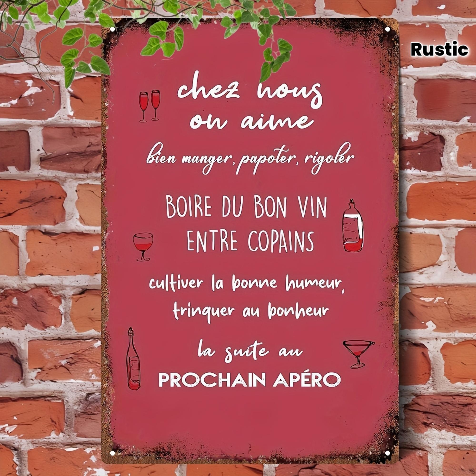 

Vintage French Quote Chez Nous On Aime Wine Lover Metal Tin Sign Iron Painting Retro Red Style Wall Plaque for Bar Kitchen Hom 20x30cm（7.8x11.8inch）