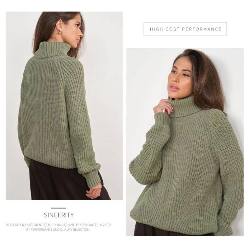 High Neck Sweater, Women's Knitted Loose New Style, High Neck Thickened Autumn and Winter Sweater, High Neck Solid Color Casual Medium Long Sweater