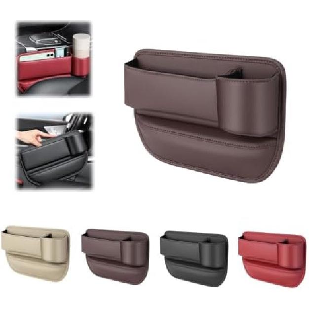 2024 New Seat Car Leather Cup Holder Bag, Adjustable Car Seat Storage Box, Filler Organizer with Cup Holder for Phones Glasses Keys Cards (Driver