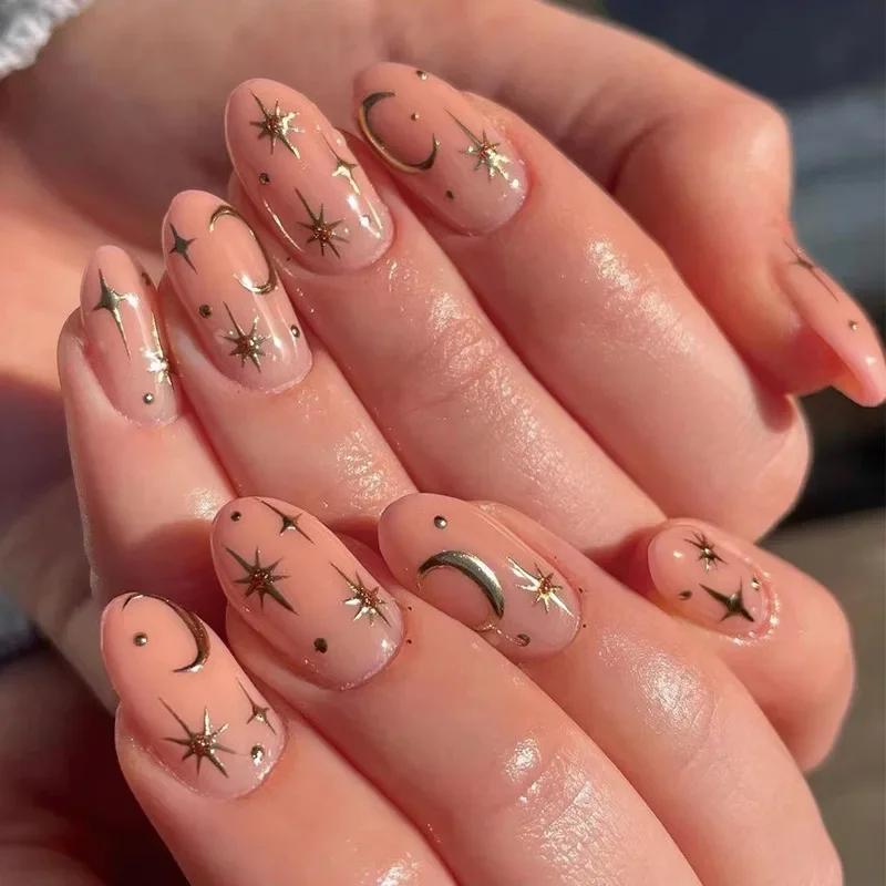 24Pcs Almond Long French Fake Nails Pointed Glossy White Edge Artificial Acrylic Press On Nails Removable Nail Art Tips