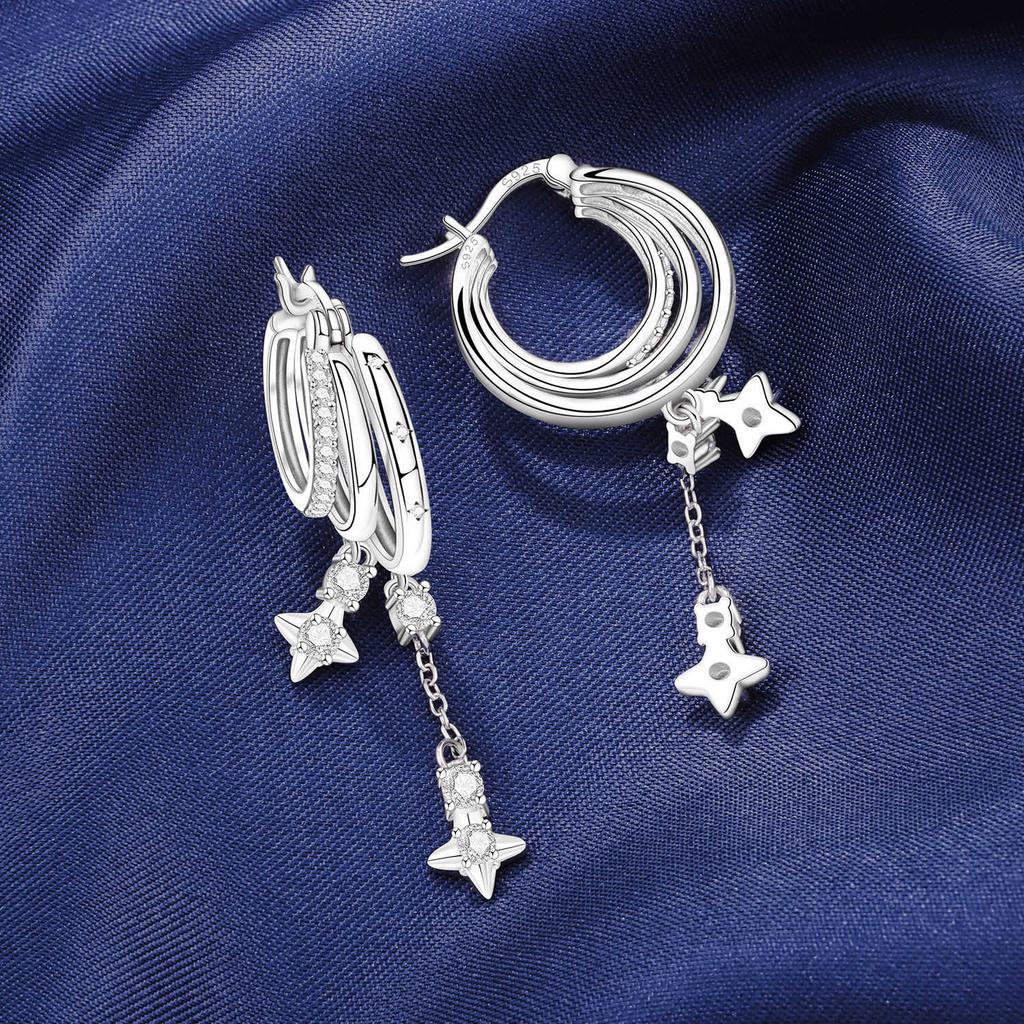 PANPOKI 925 Silver Starry Tassel Drop Earrings Women Trendy Multi Layer Party Jewelry Gifts for Her Elegant Charm