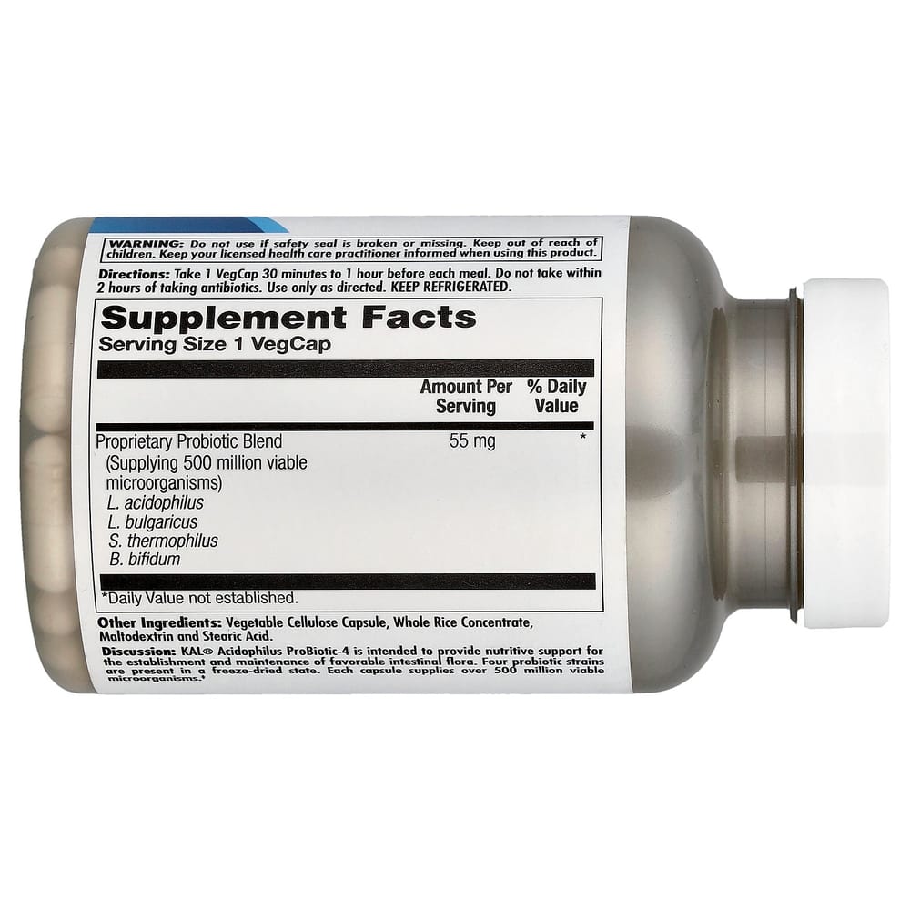 KAL Acidophilus Probiotic-4 Veggie Capsules, 100 Count