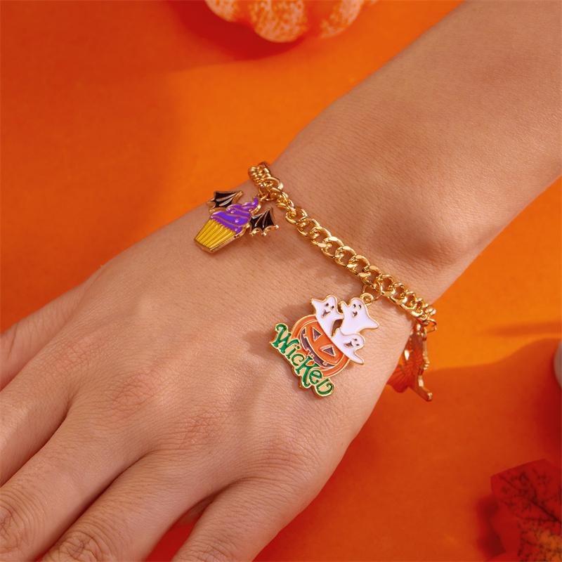 Halloween Punk Multi-element Ghost Spider Web Pumpkin Pendant Chain Bracelet for Women Zircon Bracelet Hip Hop Metal Jewelry