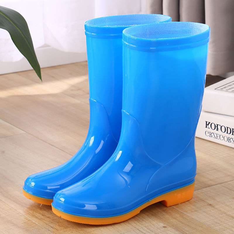 High rain boots rain shoes waterproof shoes glue shoe cover shoes women's fashion medium tube velvet cotton warm adult non-slip kitchen summer