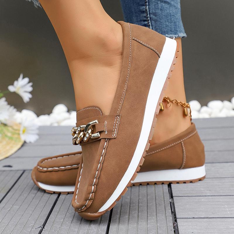 Fashion Fashion Metal Chain Soft Sole Flats Shoes Women Spring Autumn Pu Leather Platform Loafers Woman Slip On Non Slip Casual Shoes