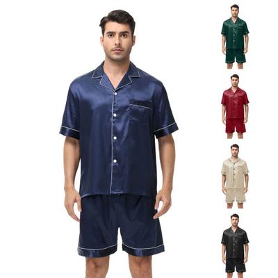 2Pcs/Set Men Pajamas Set Lapel Short Sleeve Single Breasted Tops Elastic Waist Shorts